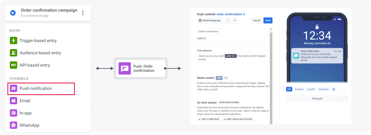 Transactional flow for order created push notification step 3